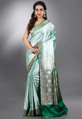 Sea Green Pastel Benarasi Saree With Blouse Piece
