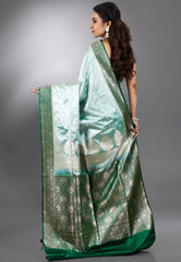 Sea Green Pastel Benarasi Saree With Blouse Piece