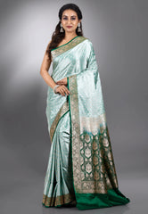 Sea Green Pastel Benarasi Saree With Blouse Piece