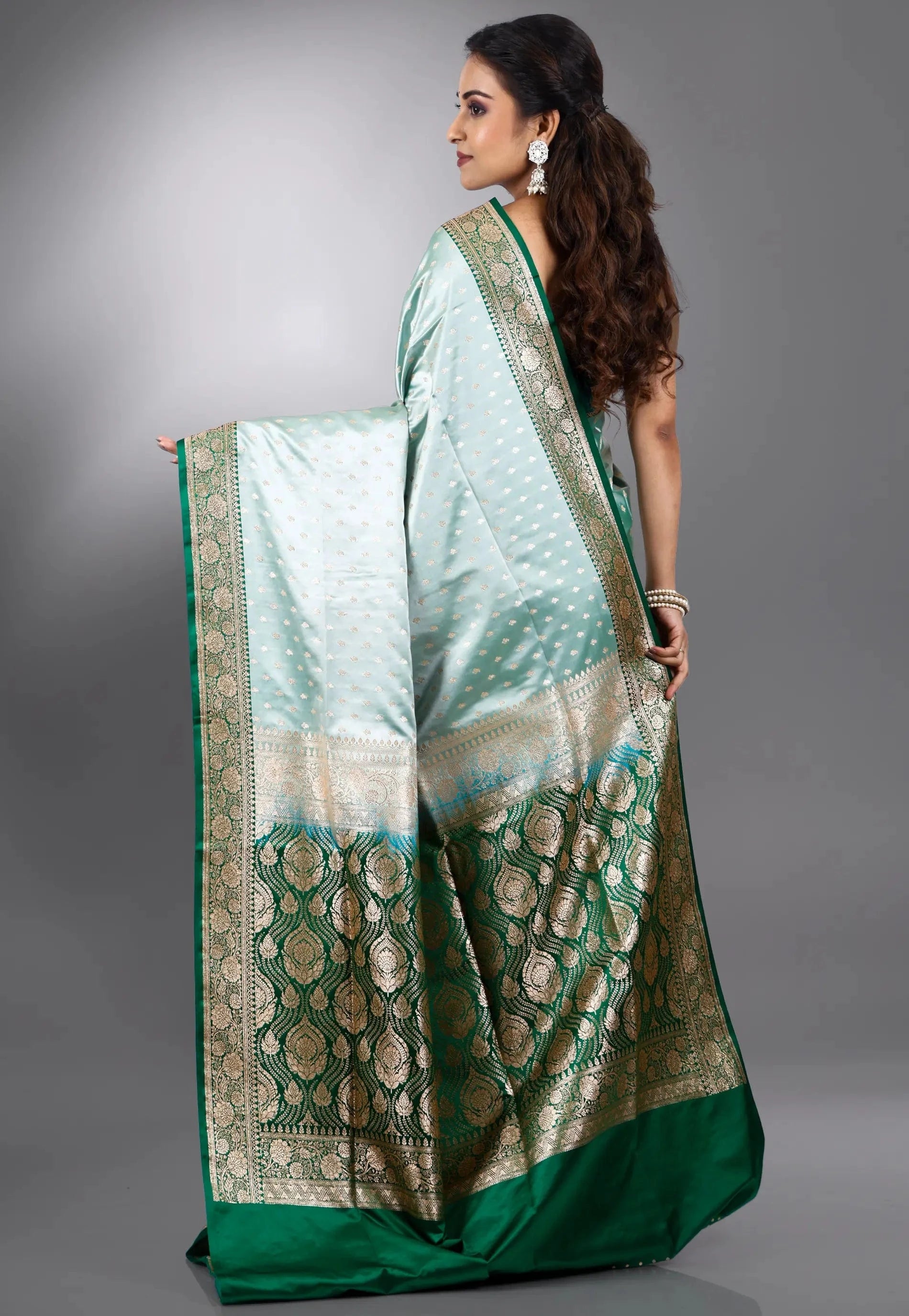 Sea Green Pastel Benarasi Saree With Blouse Piece