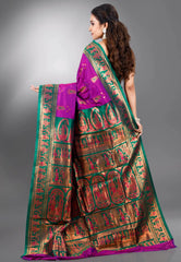 Magenta Baluchari Silk Saree with Blouse Piece