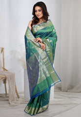 Dual Tone of Green Pure Katan Silk Saree With Blouse Piece - Adi Akshoy & Co