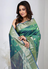 Dual Tone of Green Pure Katan Silk Saree With Blouse Piece - Adi Akshoy & Co