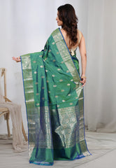 Dual Tone of Green Pure Katan Silk Saree With Blouse Piece - Adi Akshoy & Co