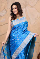 Feroza Blue Wedding Banarasi Silk Saree with Blouse Piece - Adi Akshoy & co.