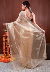 Golden Tissue with Embroidery Border Saree with Blouse Piece