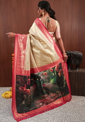 Golden with Rani Pink Border Tissue Silk Saree with Blouse Piece