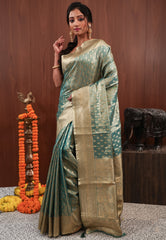 Sea Green Tissue Silk Saree with Blouse Piece