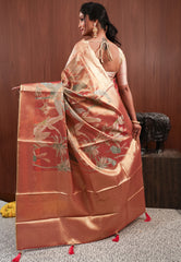 Rust Tissue Silk Saree with Blouse Piece