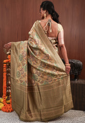 Golden Minakari Tissue Silk Saree with Blouse Piece