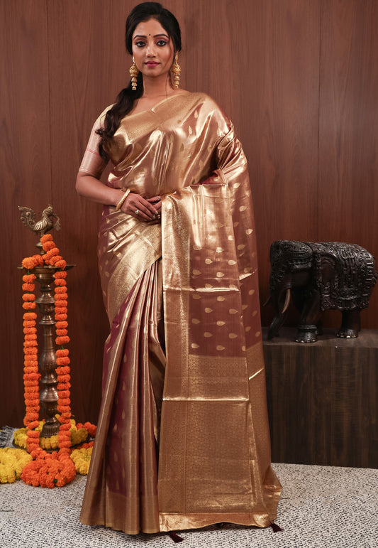 Golden Tissue Silk Saree with Blouse Piece