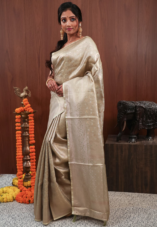 Beige Tissue Silk Saree with Blouse Piece