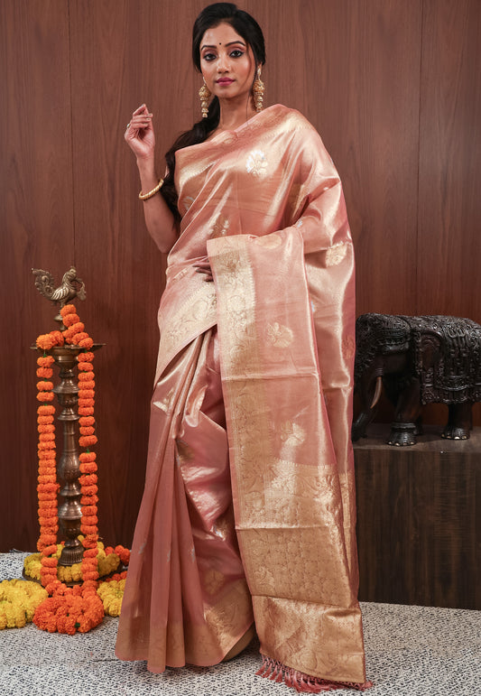 Peach Tissue Silk Saree with Blouse Piece