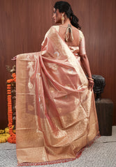 Peach Tissue Silk Saree with Blouse Piece