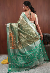 Mehendi Green with Rama Green Border Tissue Silk Saree with Blouse Piece