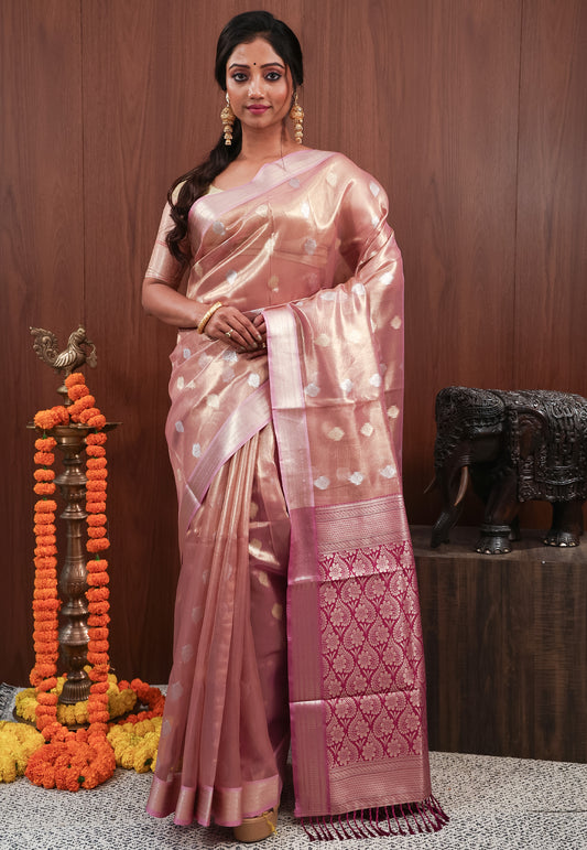 Mauve Tissue Silk Saree with Blouse Piece