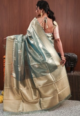 Rama Green Tissue Silk Saree with Blouse Piece