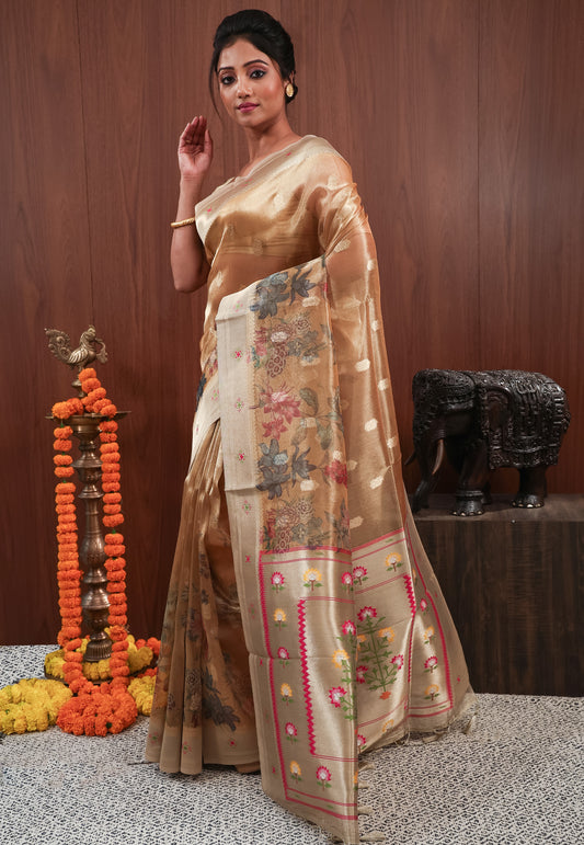 Golden Tissue Silk Saree with Blouse Piece