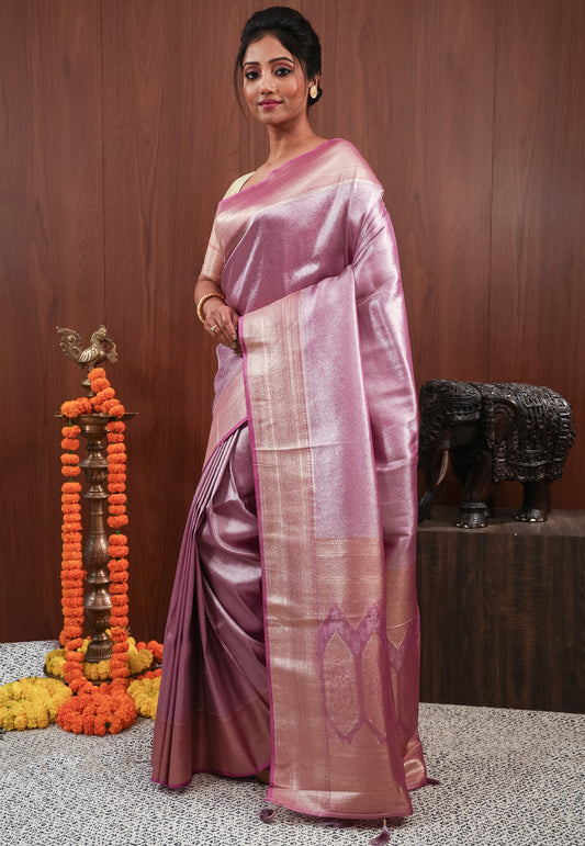 Onion Pink Tissue Silk Saree with Blouse Piece