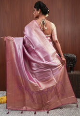 Onion Pink Tissue Silk Saree with Blouse Piece