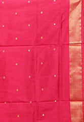 Off White with Patola Rani Pink Border Handloom Ikkat Saree With Blouse Piece