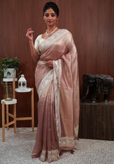 Copper Tissue with Resham Embroidery Border Saree with Blouse Piece