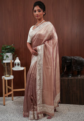 Copper Tissue with Resham Embroidery Border Saree with Blouse Piece