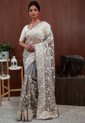 Grey Embroidery Saree with Blouse Piece