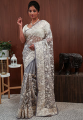 Grey Embroidery Saree with Blouse Piece