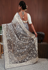 Grey Embroidery Saree with Blouse Piece