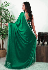 Rama Green Embroidery Saree with Blouse Piece