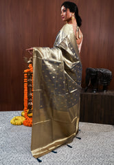 Grey Tissue Silk Saree With Blouse Piece