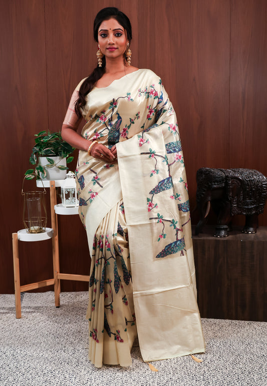 Golden Tissue Silk Saree With Blouse Piece