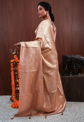 Beige Tissue Silk Saree With Blouse Piece