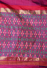 Purple with Ganga-Jamuna Border (Green and Rani Pink) Handloom Ikkat Saree With Blouse Piece