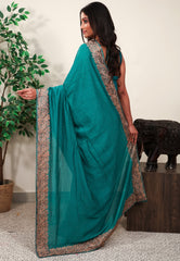 Rama Green Silk with Zari Embroidery work Saree with Blouse Piece