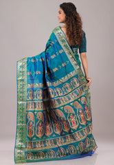 Rama Green Baluchari Pure Silk Saree with Blouse Piece  - Adi Akshoy & Co.