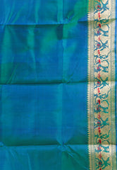Rama Green Baluchari Pure Silk Saree with Blouse Piece  - Adi Akshoy & Co.