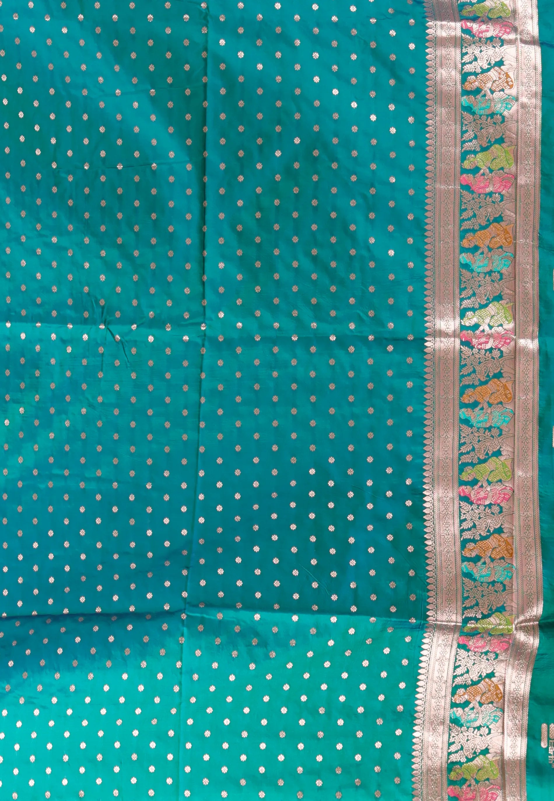 Rama Green Baluchari Silk Saree with Blouse Piece - Adi Akshoy & Co.