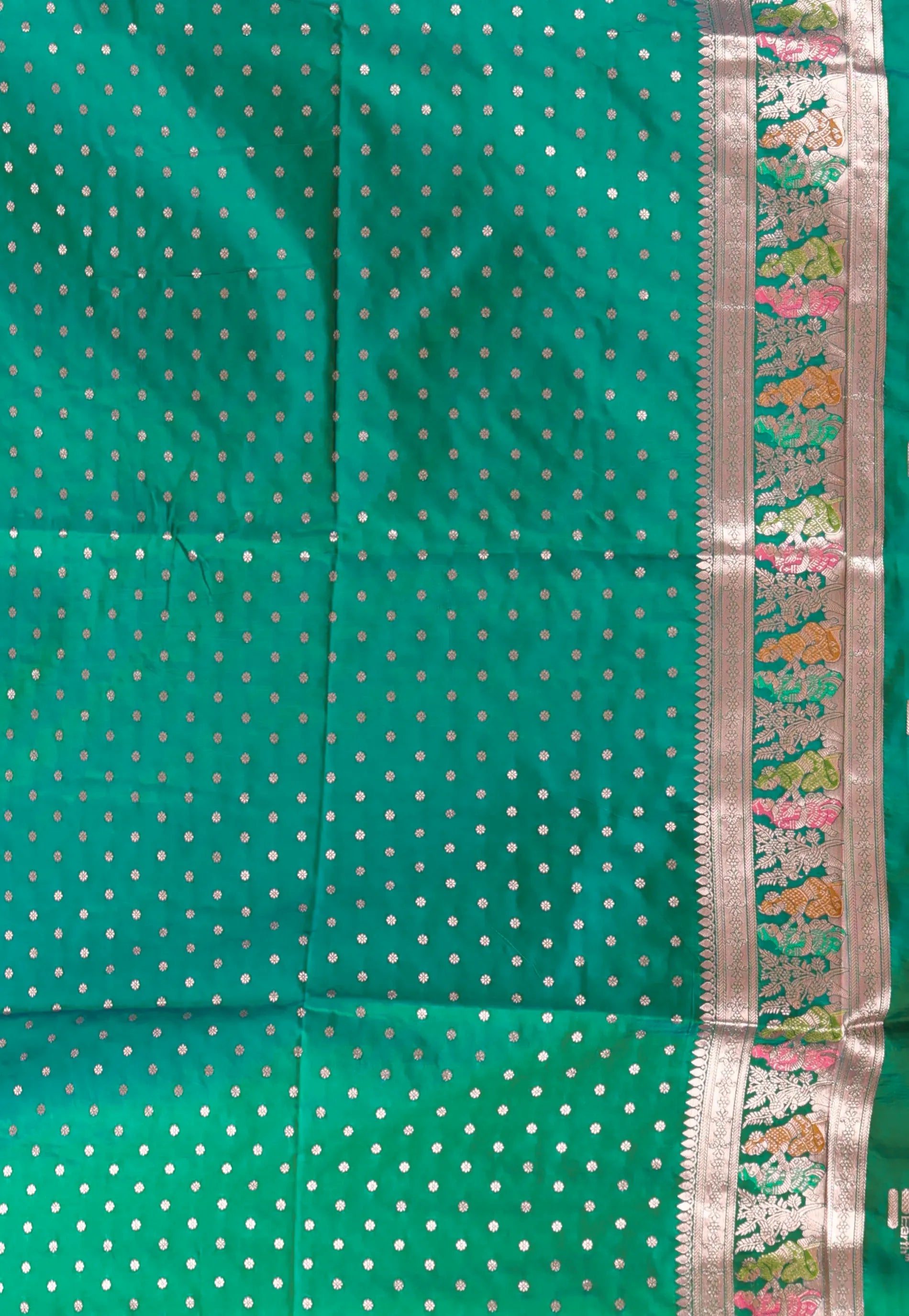 Rama Green Baluchari Silk Saree with Blouse Piece – Adi Akshoy & Co.