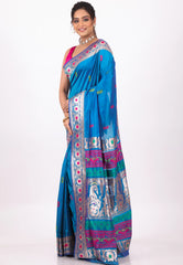Feroza Blue Baluchari Silk Saree with Blouse Piece