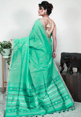 Sea Green Tussar Silk Saree with Blouse Piece - Adi Akshoy & Co.