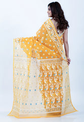 Mustard Yellow Dhakai Jamdani Cotton Saree without Blouse Piece