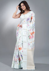 Light Sky Blue Digital Print Mashru Silk Saree with Blouse Piece