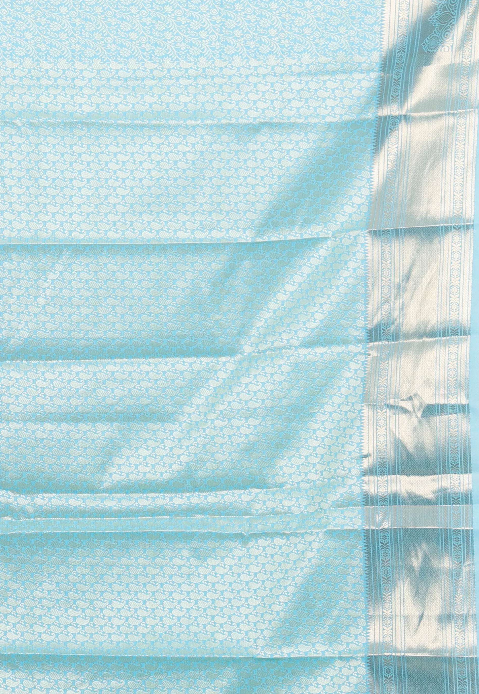 Sky Blue Brocade Kanjivaram with Silver Zari work with Blouse Piece