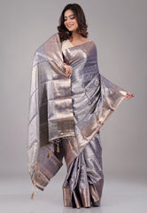 Navy Blue Brocade Kanjivaram with Golden Zari work with Blouse Piece