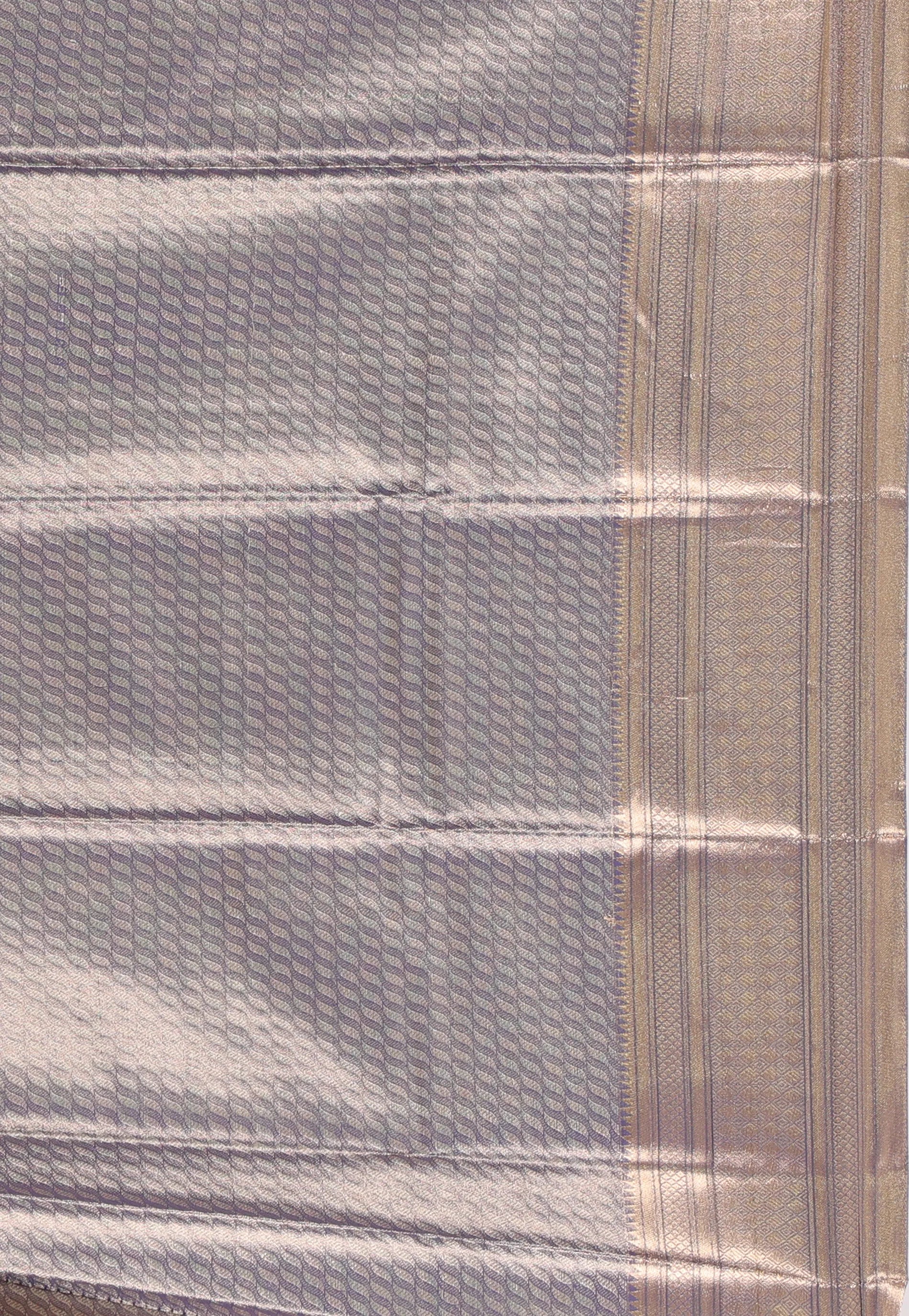 Navy Blue Brocade Kanjivaram with Golden Zari work with Blouse Piece