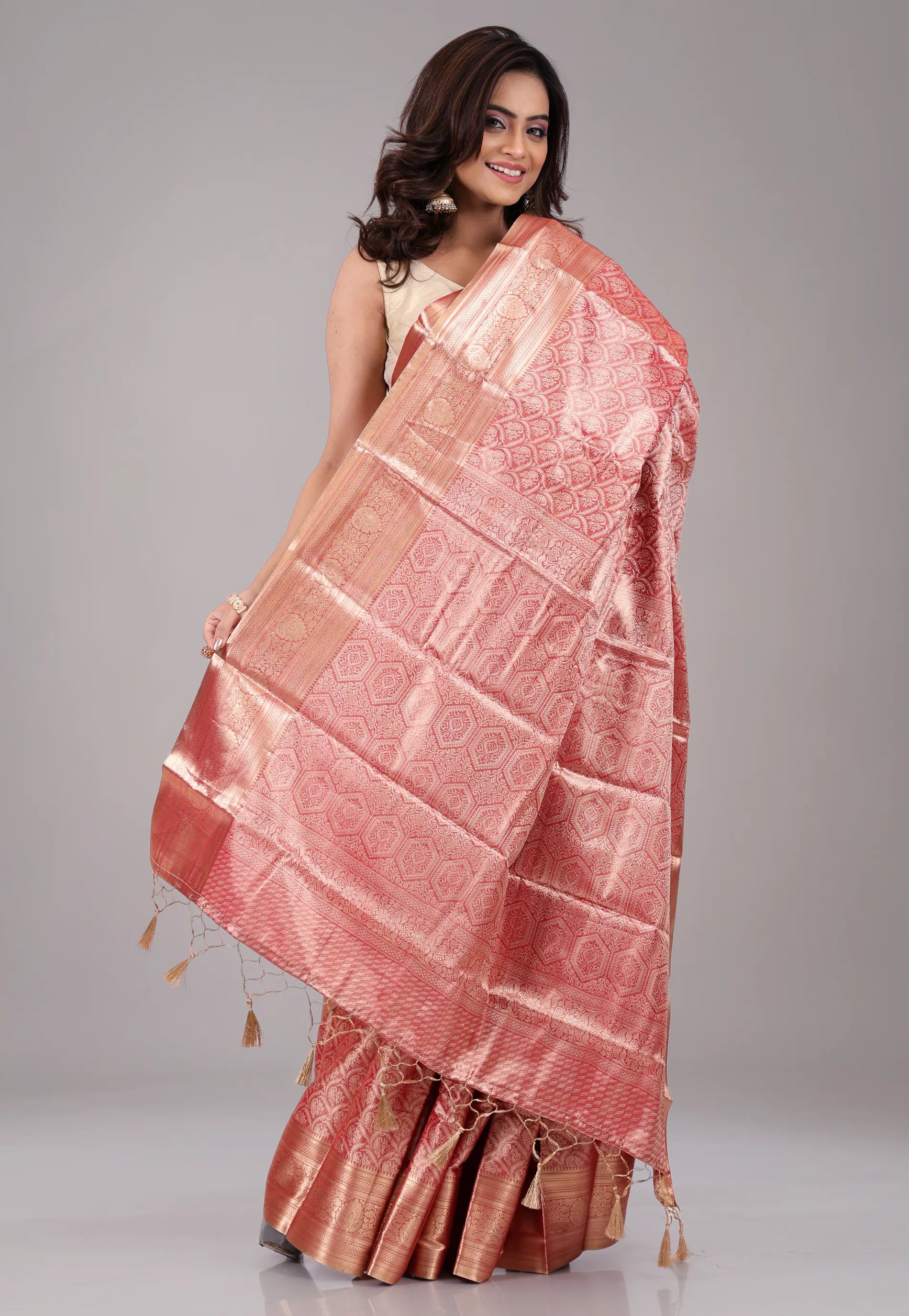 Red with Golden Zari work Kanjivaram with Blouse Piece