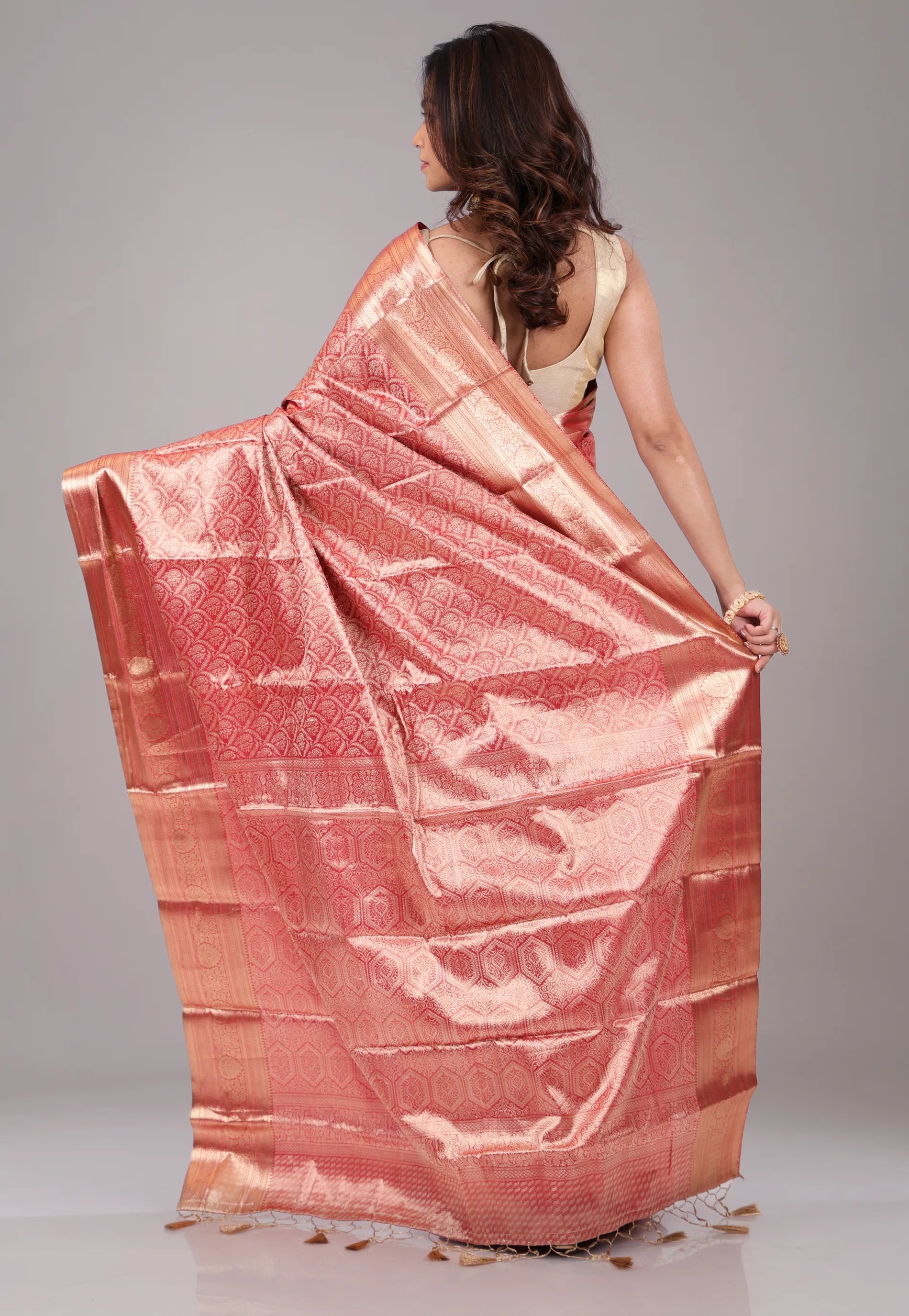 Red with Golden Zari work Kanjivaram with Blouse Piece