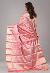 Rani Pink with Golden Zari work Kanjivaram with Blouse Piece